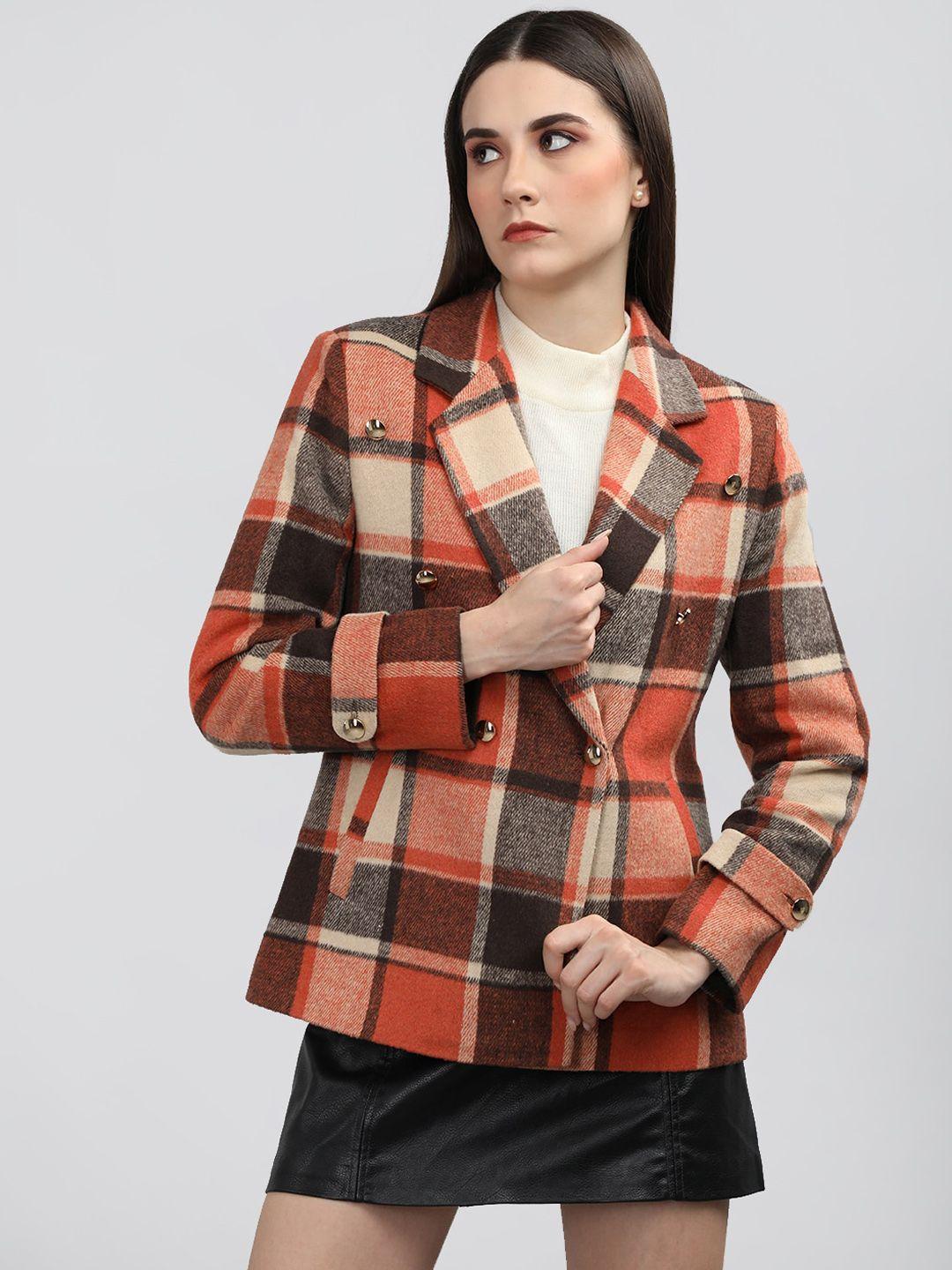 dlanxa checked notched lapel collar double-breasted woolen overcoat