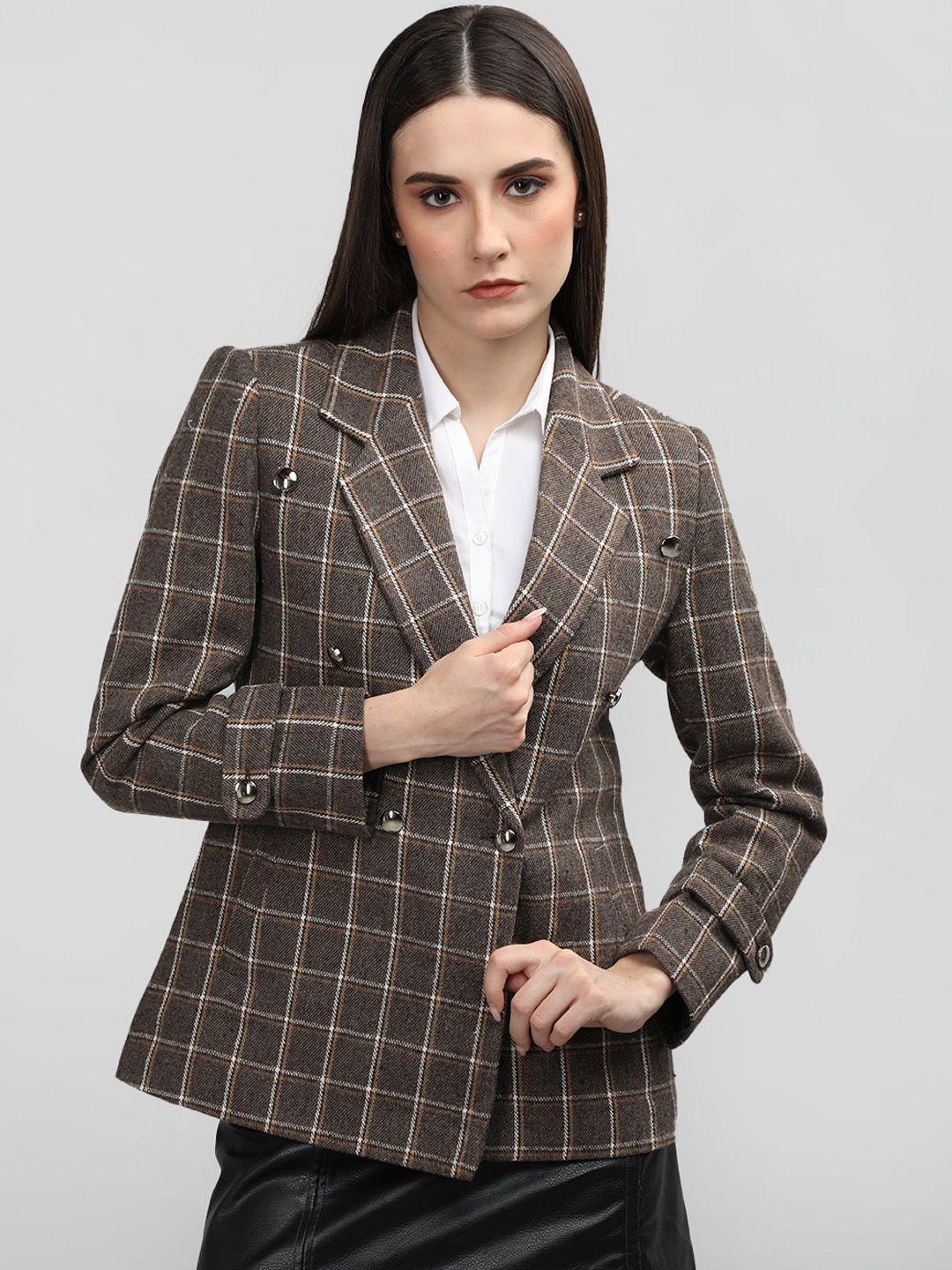 dlanxa checked notched lapel collar double-breasted woolen overcoat