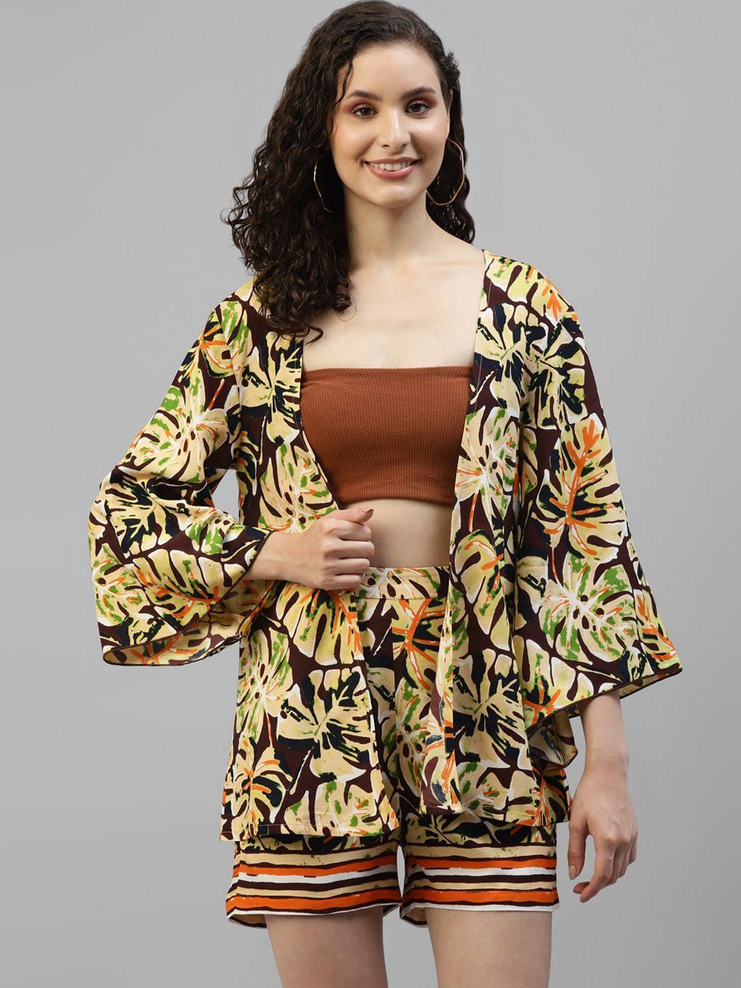 deebaco floral printed scoop neck shrug with shorts