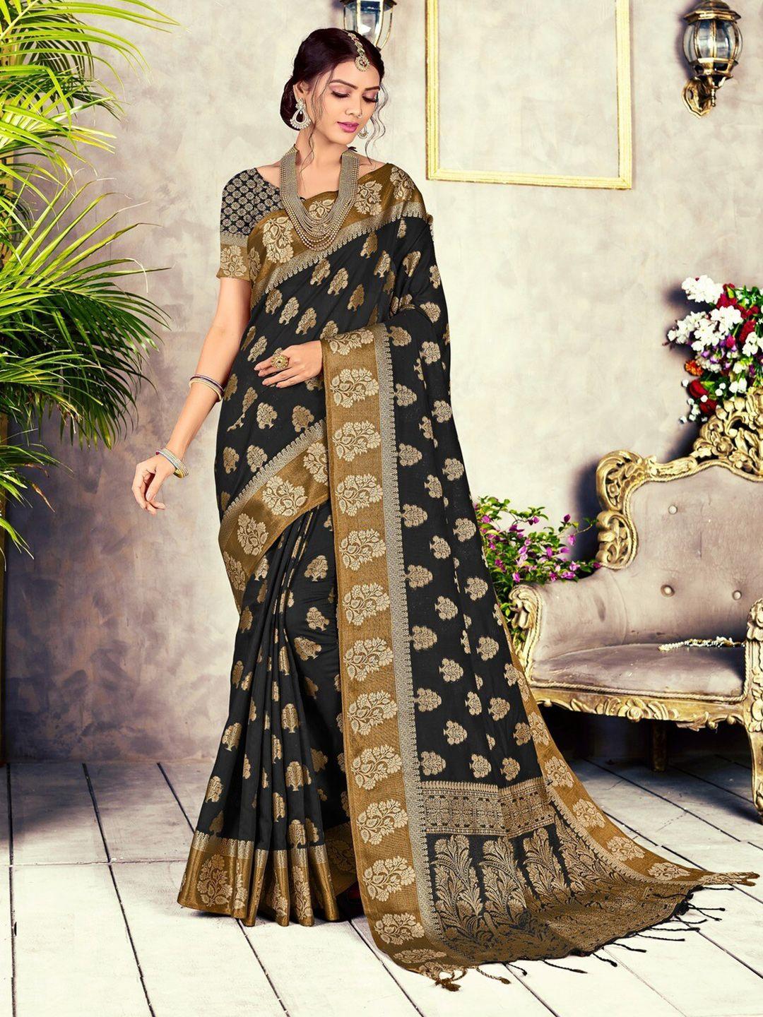 gajarai black & gold-toned ethnic motifs zari banarasi saree