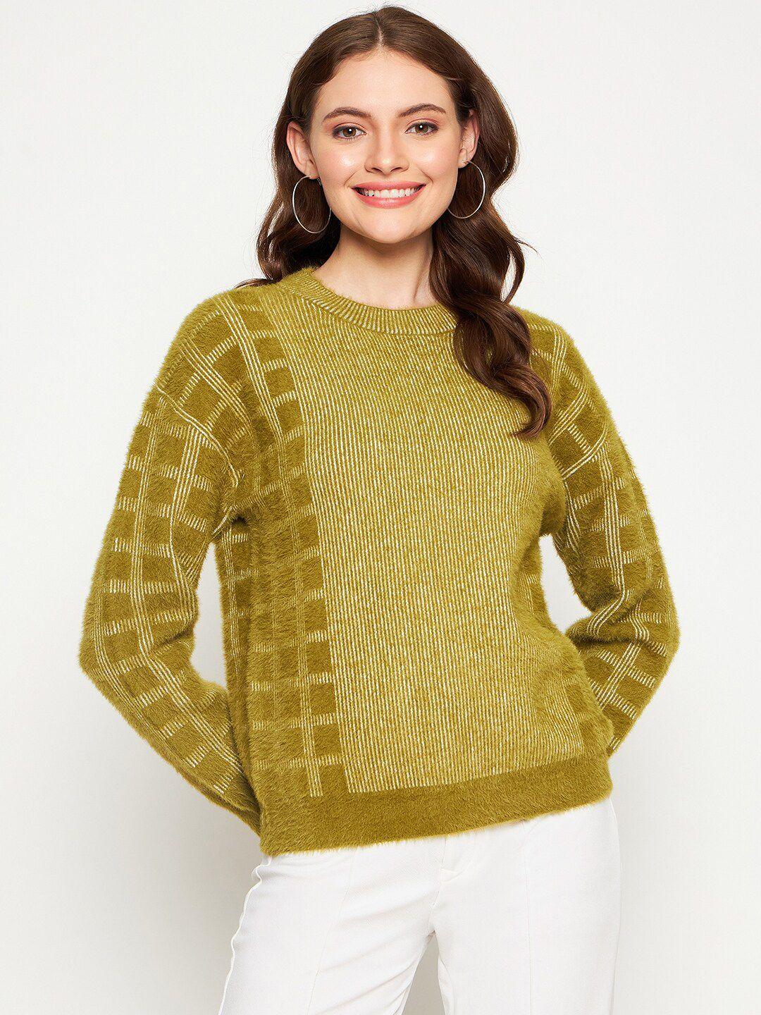 madame women green striped pullover