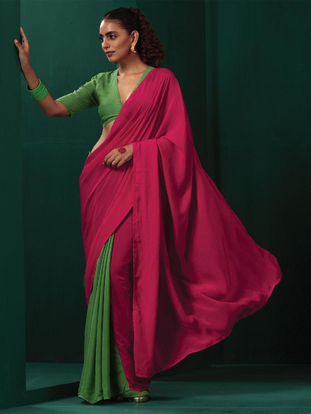 truebrowns colourblocked silk cotton ready to wear saree