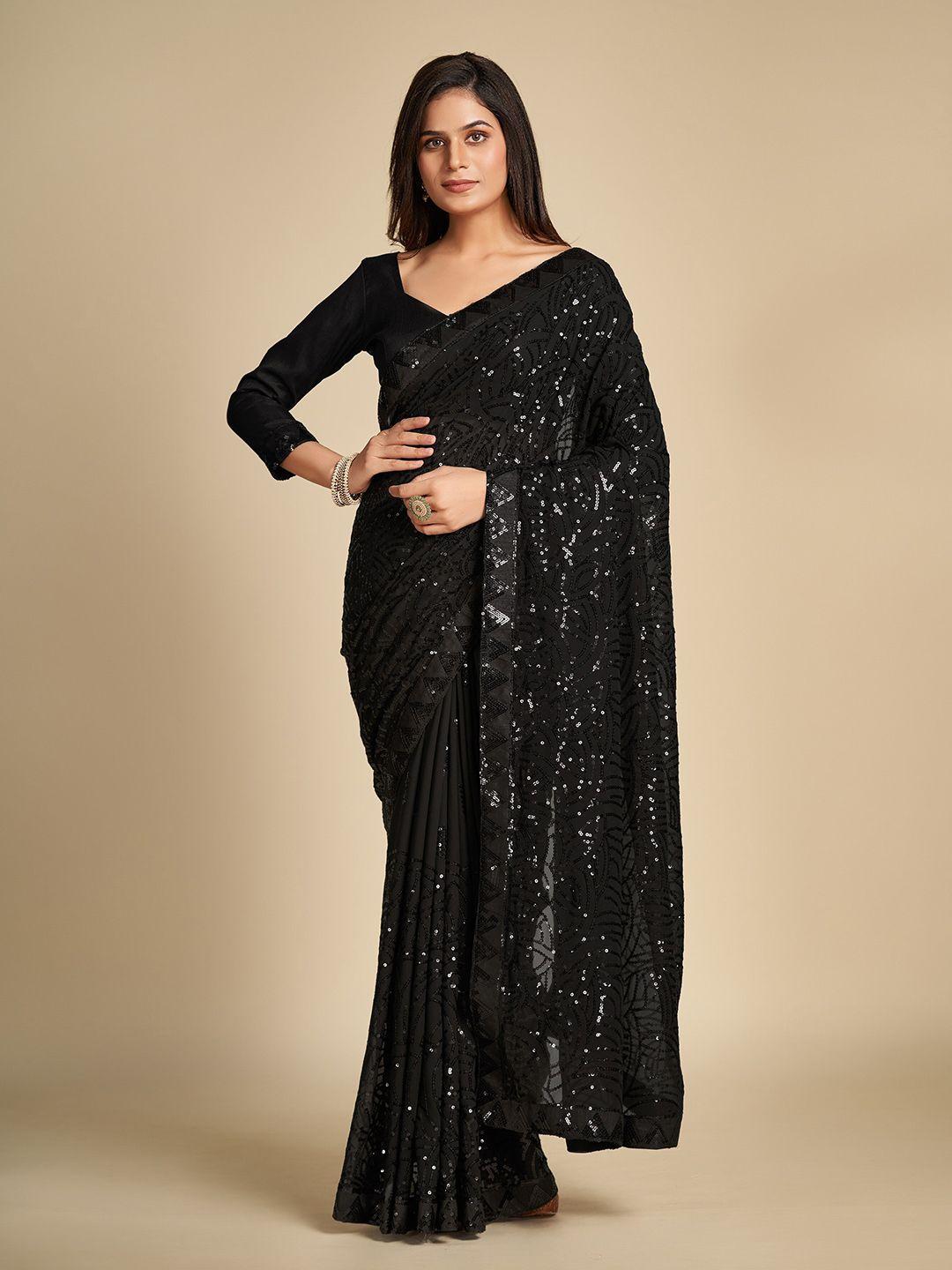 trendmalls sequin embellished pure georgette saree