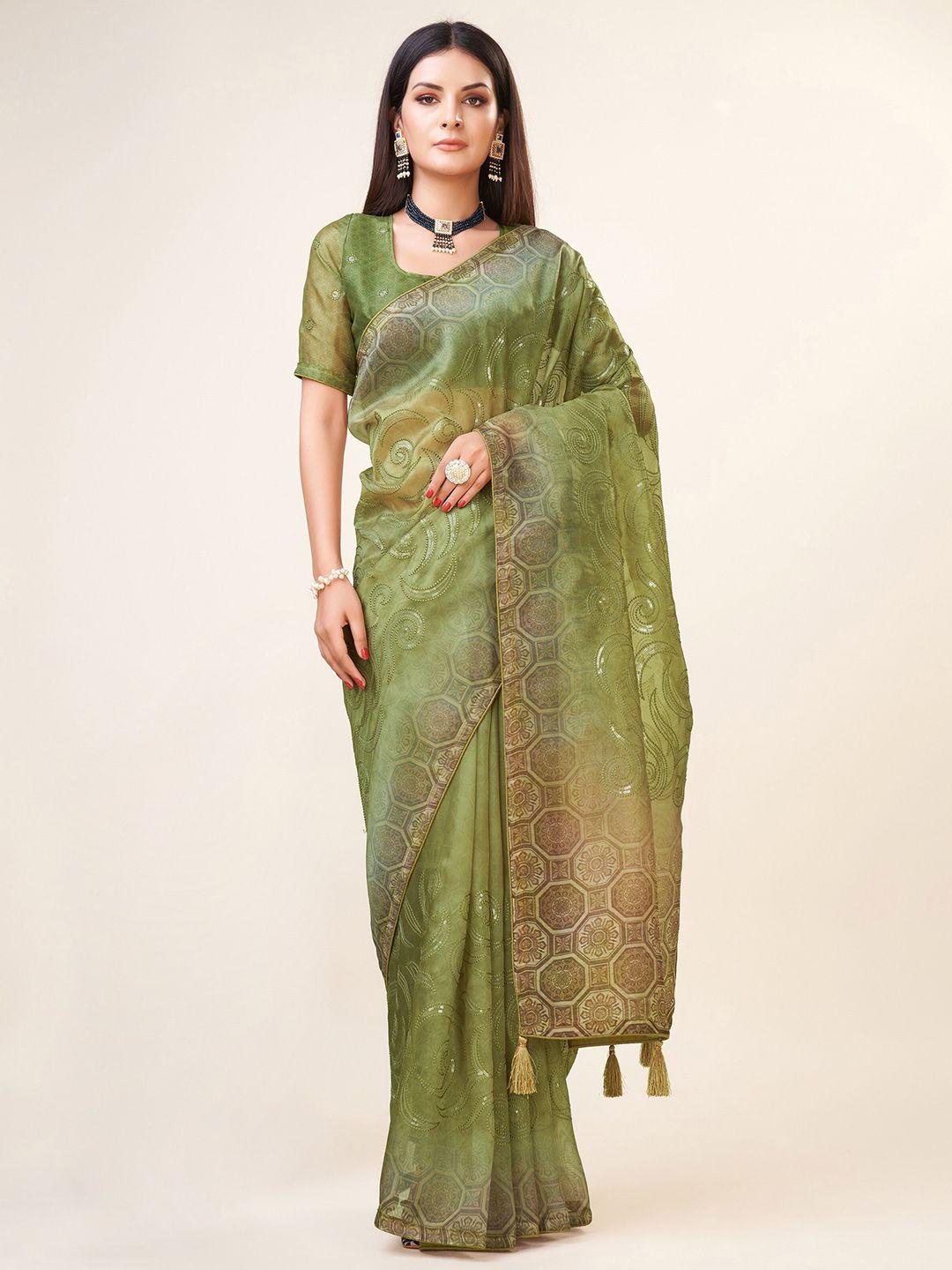 trendmalls beads and stones embellished organza chanderi saree