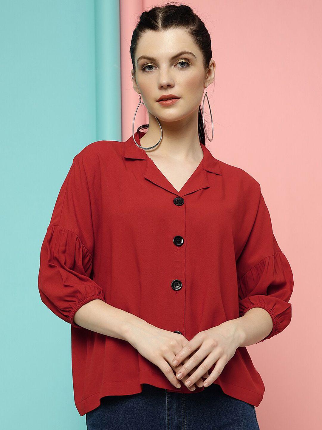 dressberry red lapel collar shirt style top