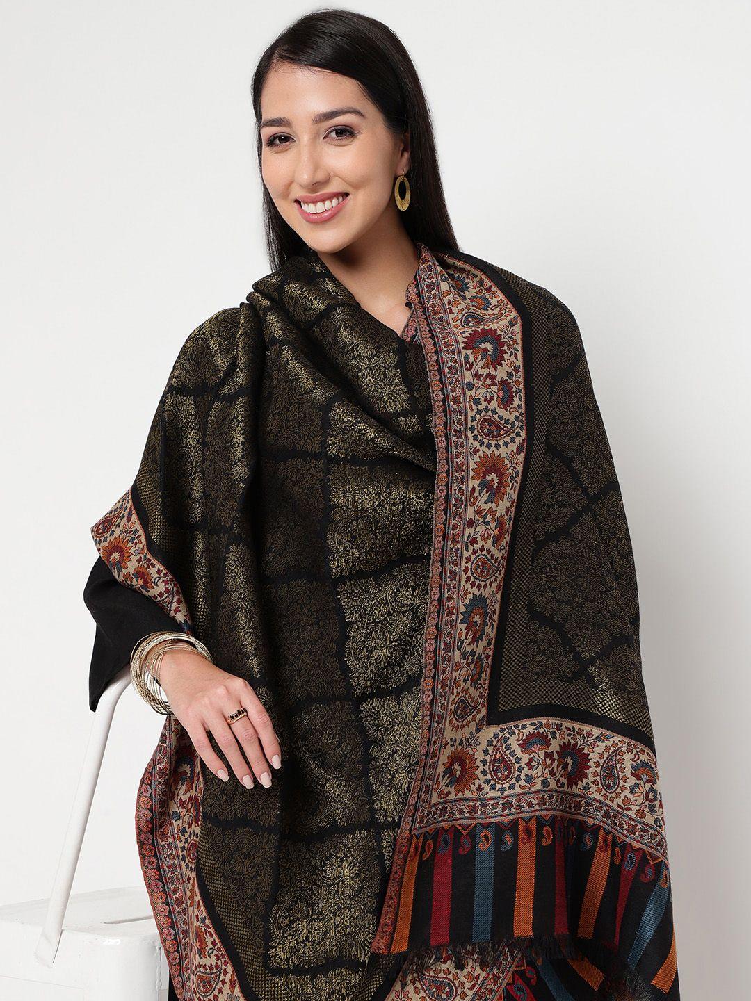 la vastraa ethnic motifs woven design woollen shawl