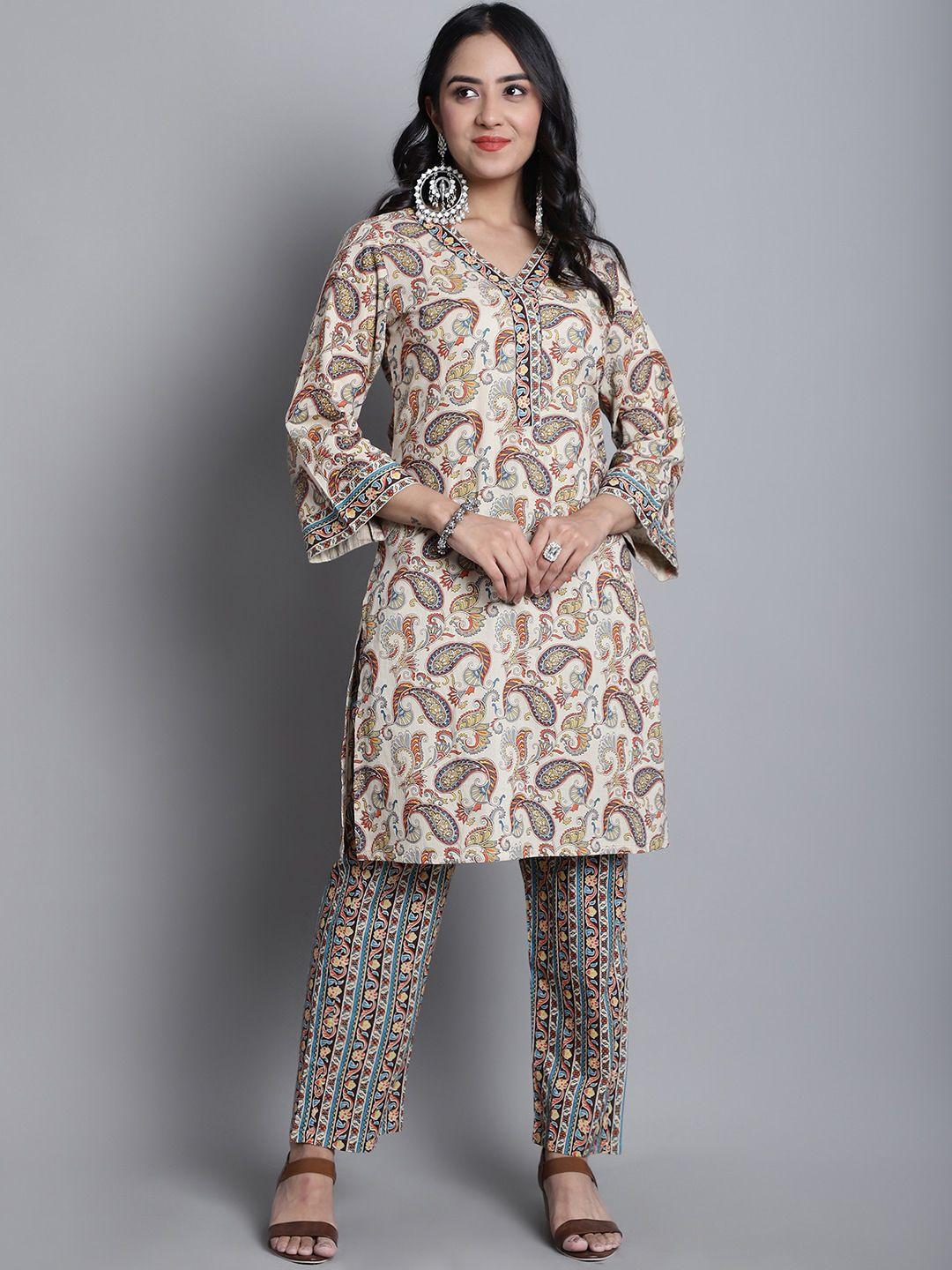 kalini paisley ethnic motifs printed pure cotton regular kurta with palazzos