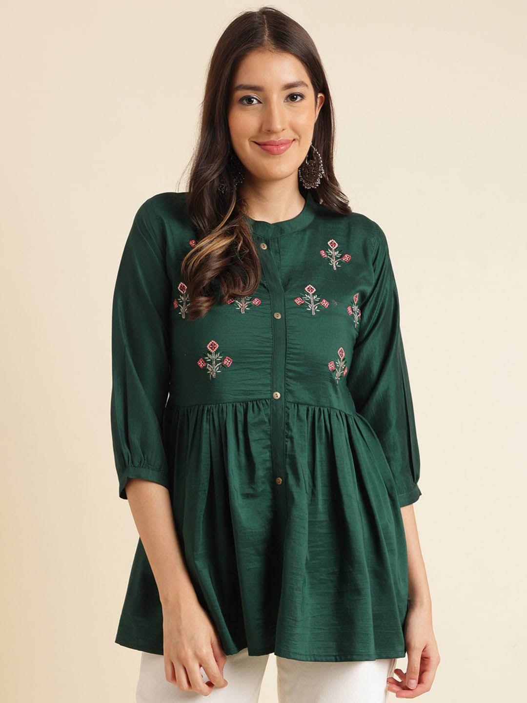 sangria floral embroidered a-line kurti