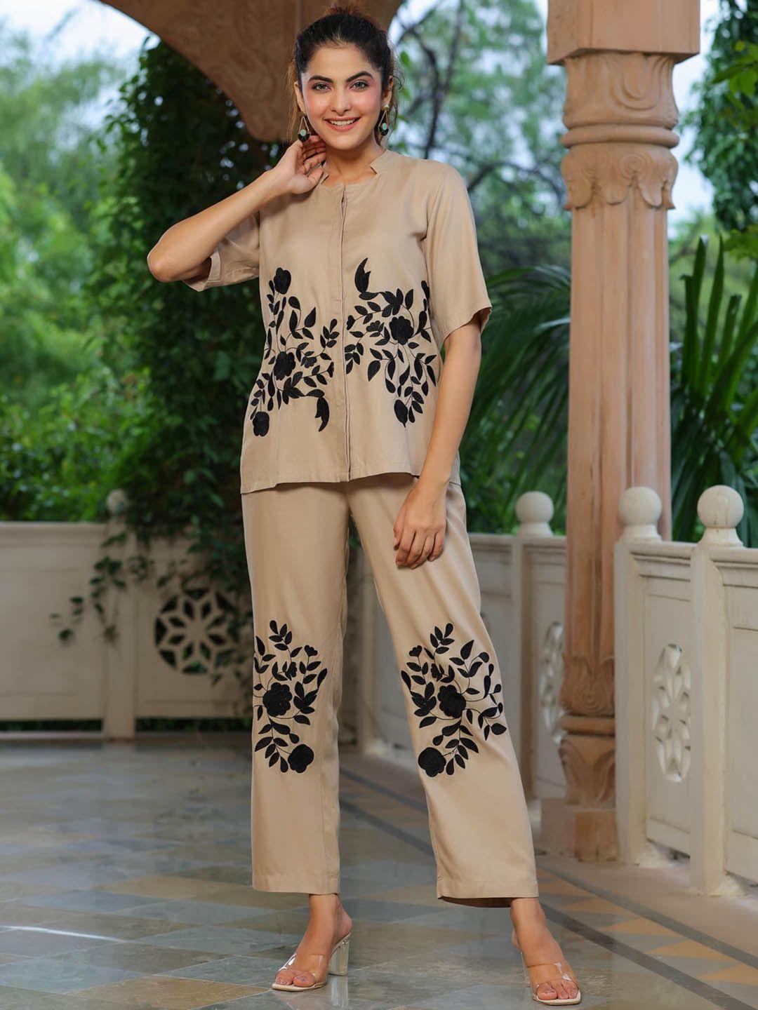 aadews floral embroidered shirt with trousers