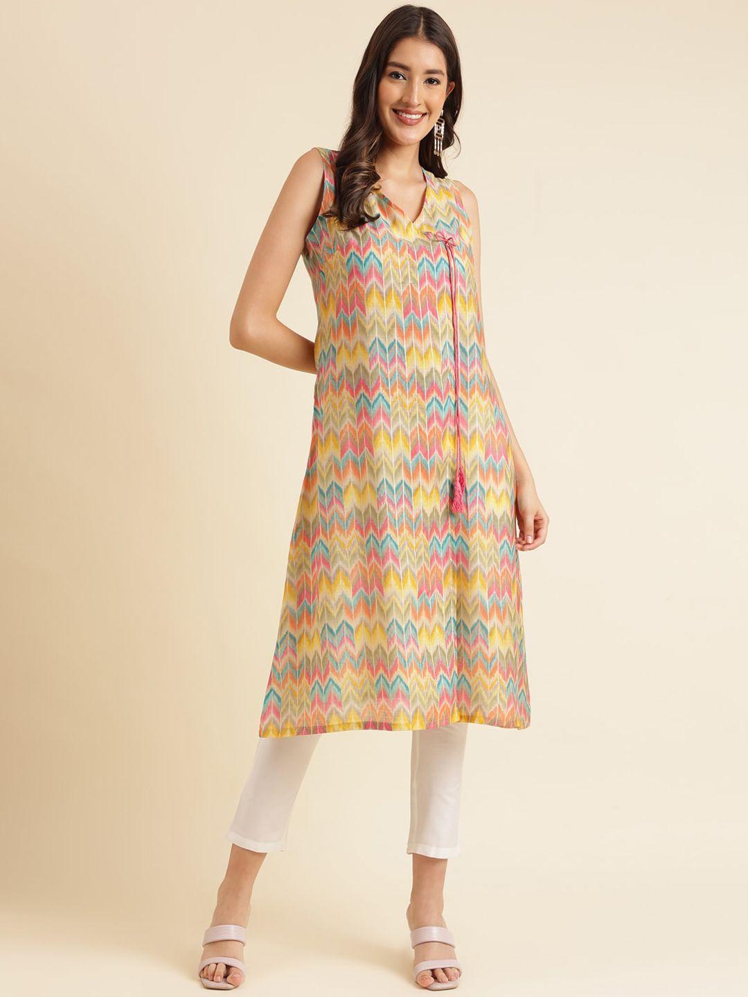 here&now geometric printed v-neck angrakha kurta