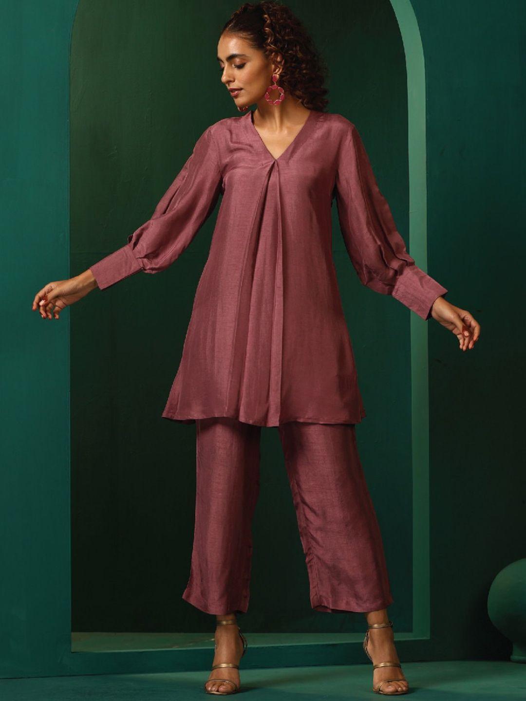 truebrowns v-neck a-line kurti with trousers