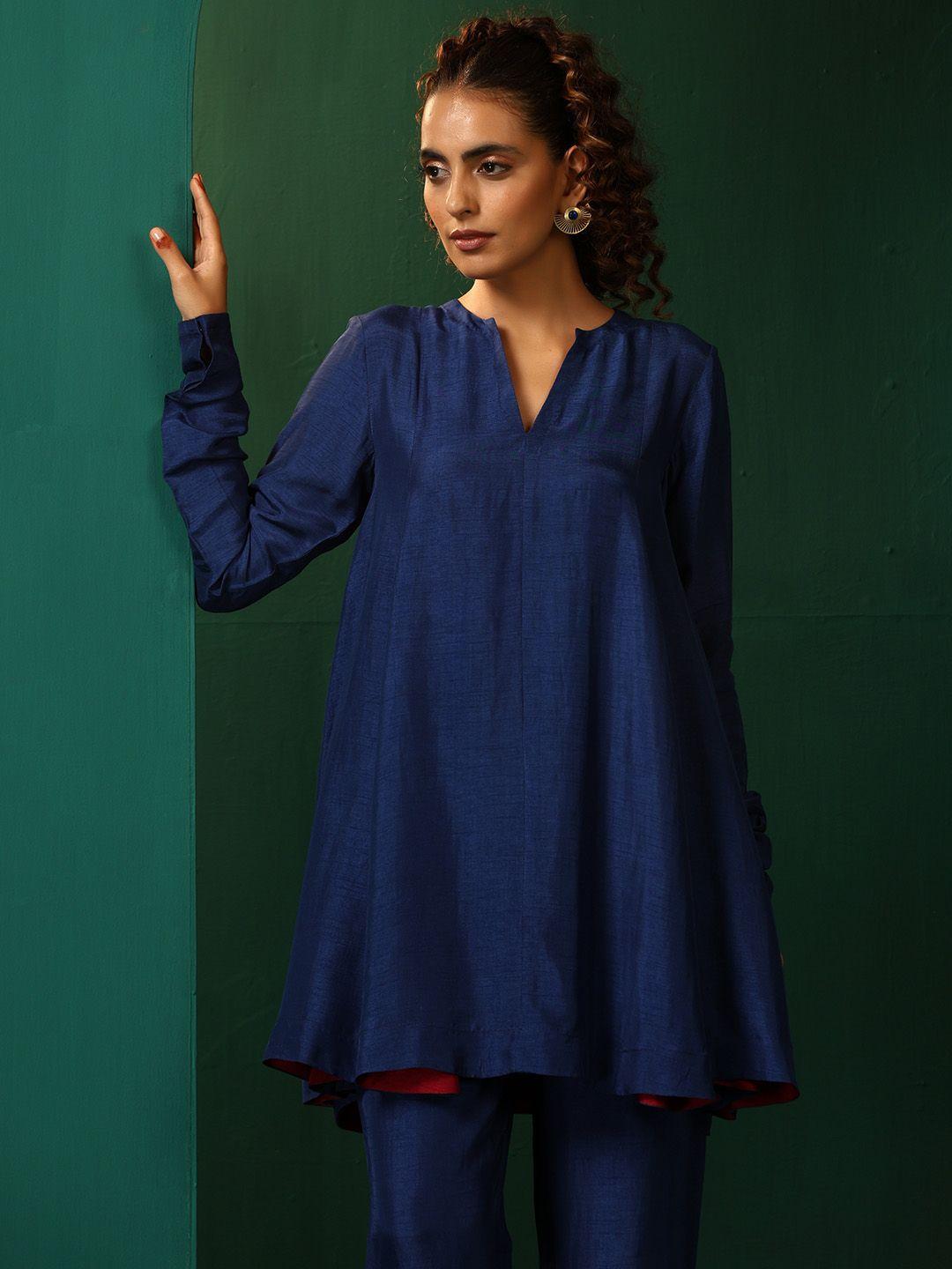 truebrowns mandarin collar a-line kurti & trousers