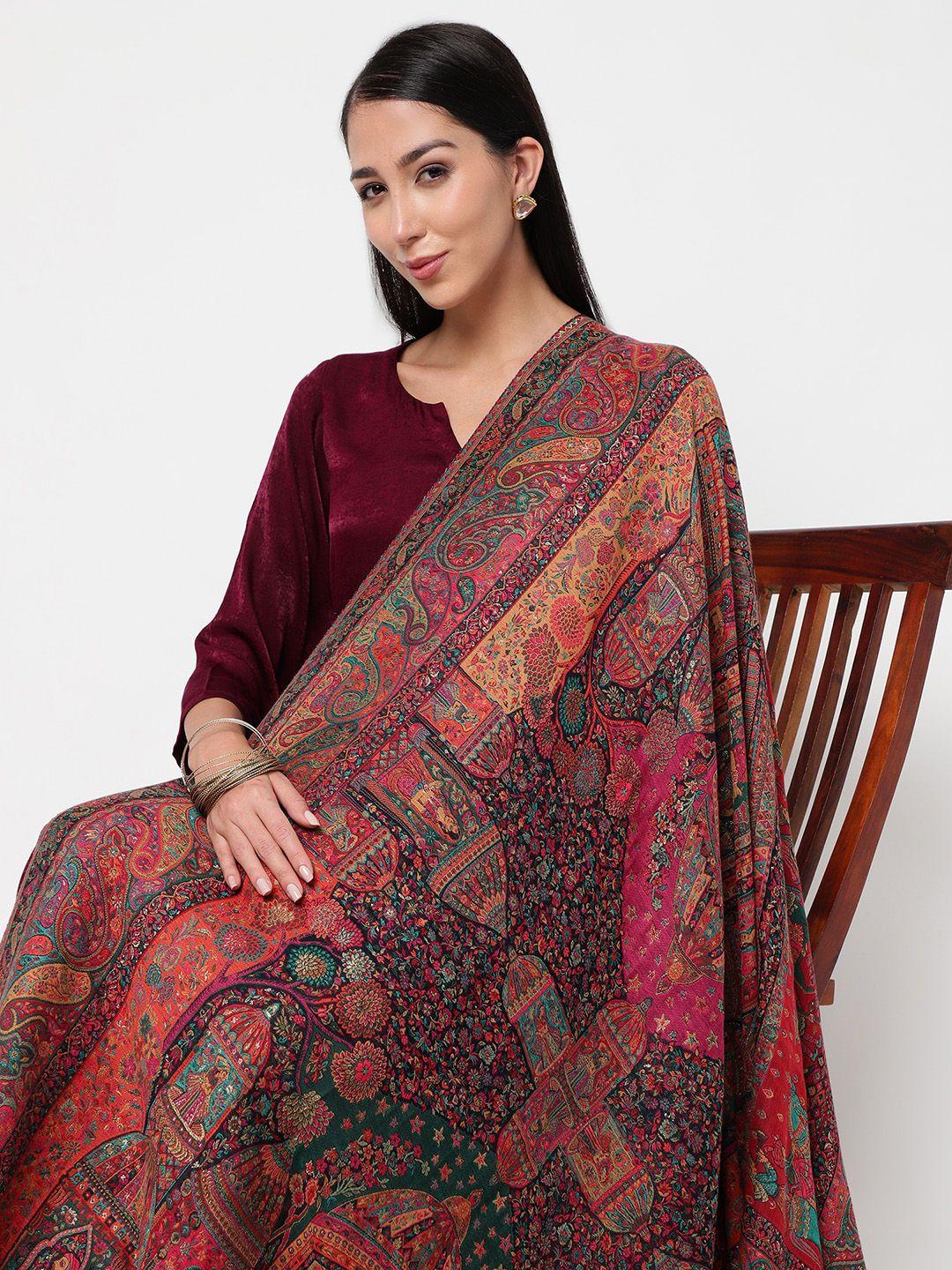 la vastraa ethnic motifs woven-design pure woollen shawl