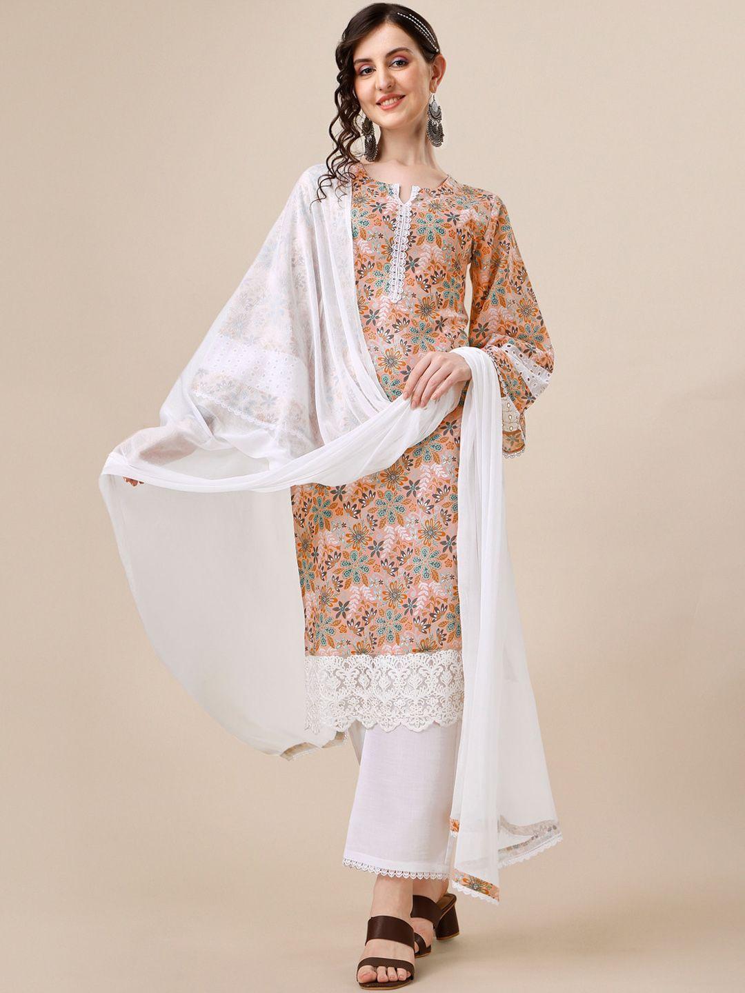 sangria floral printed flared sleeve straight kurta set