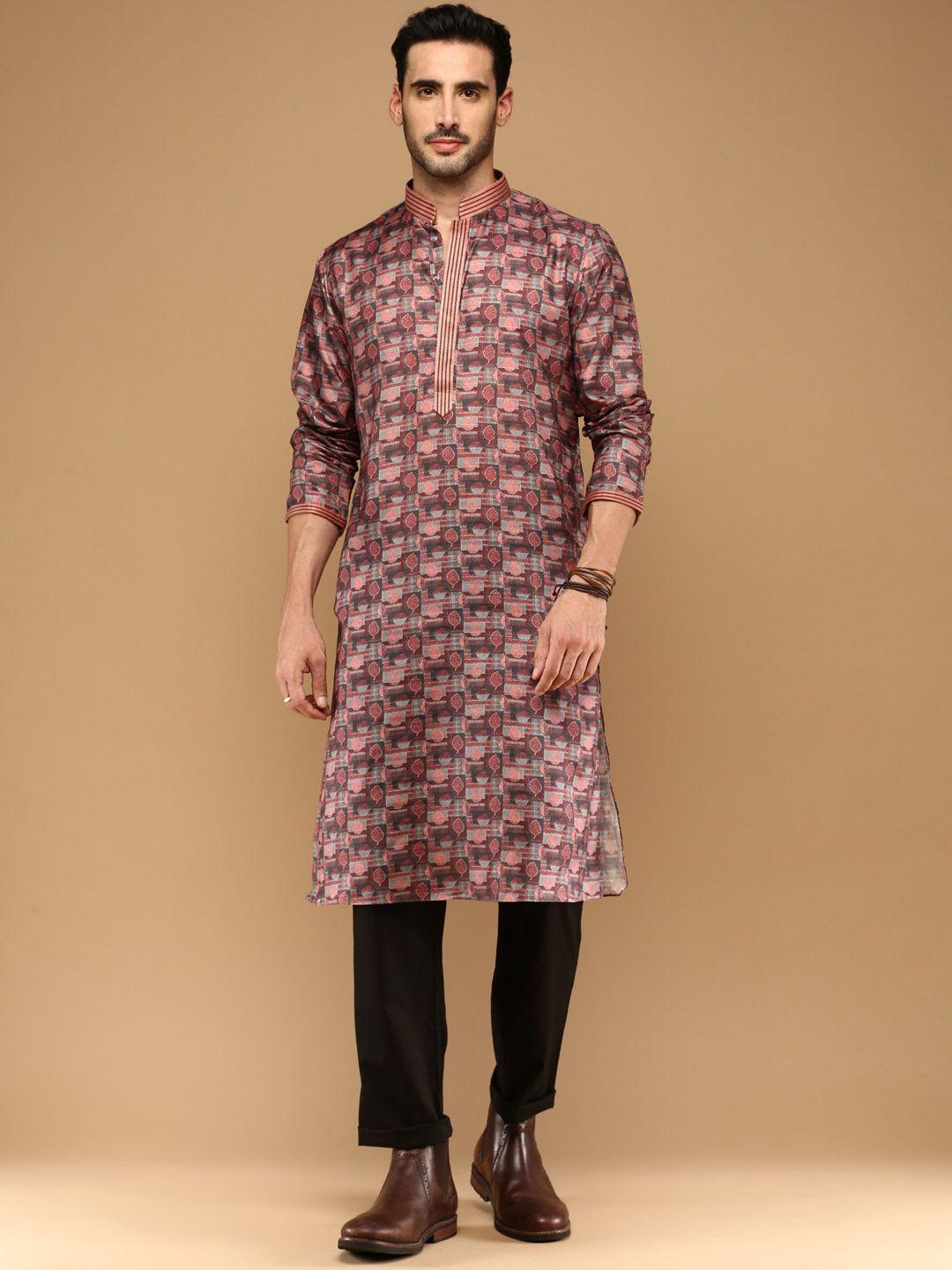 sangria ethnic motifs printed straight silk kurta