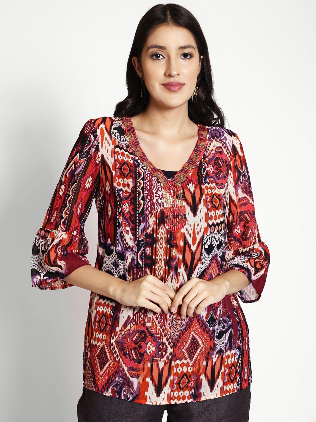 250 designs ethnic motifs printed bell sleeves beads & stones regular top