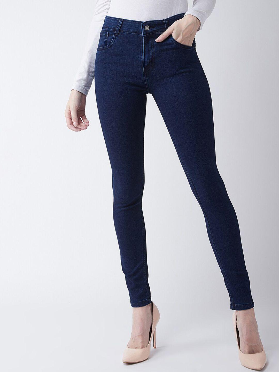 dressberry women navy blue skinny fit clean look stretchable jeans