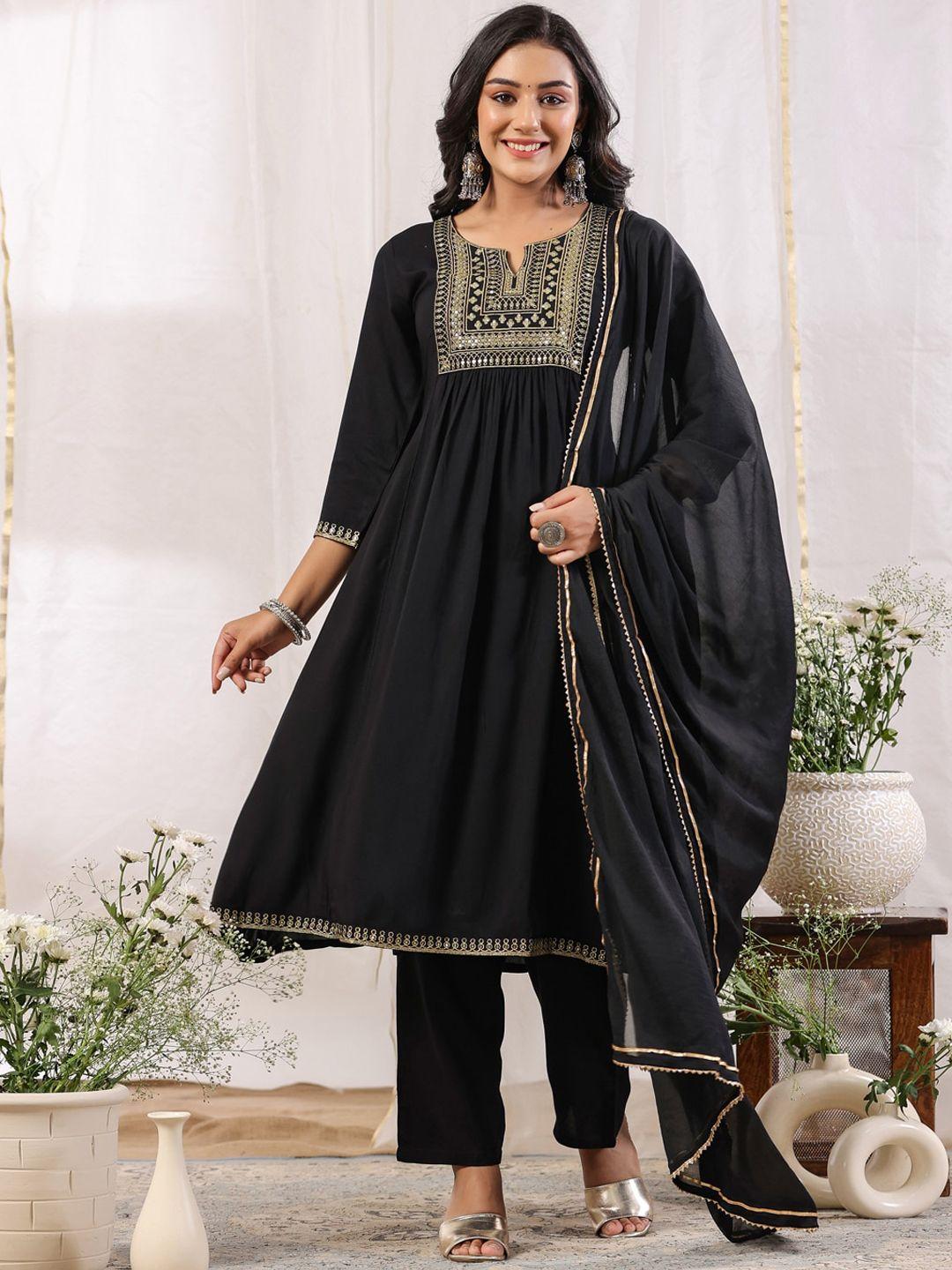 ishin ethnic motifs yoke design sequinned empire kurta with trousers & dupatta