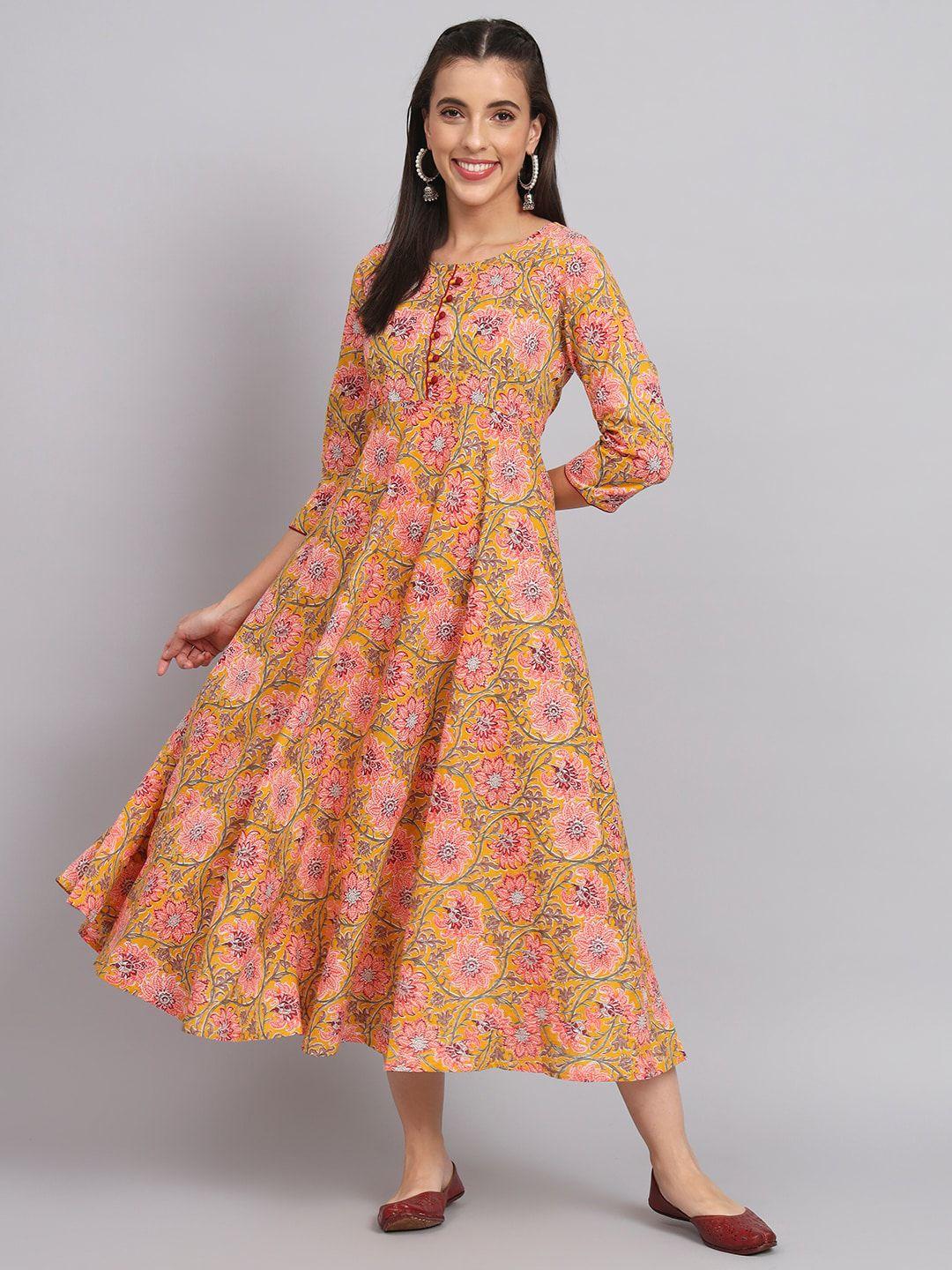 rangmayee ethnic motif printed round neck a-line midi ethnic dress