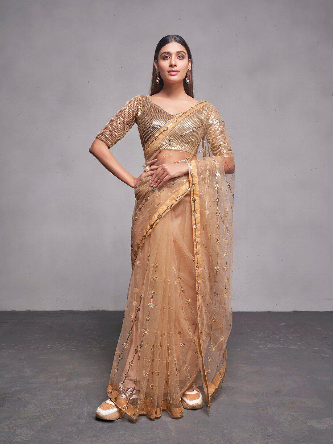 mitera embellished sequinned net saree