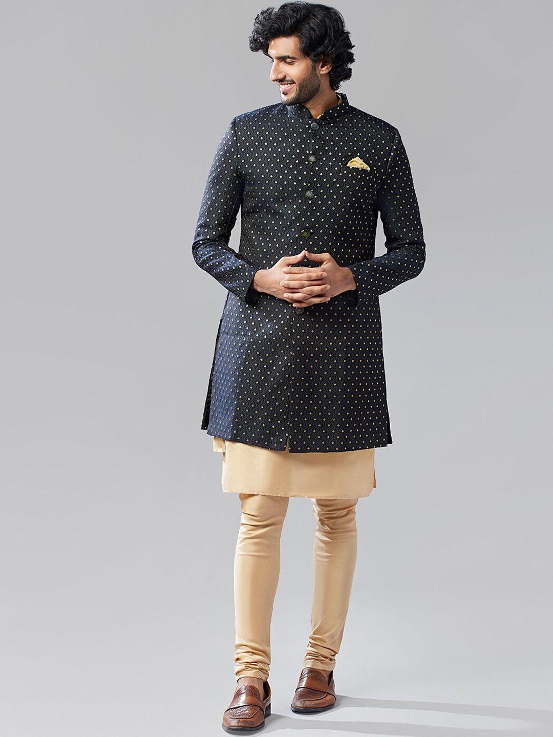 kisah ethnic embroidered kurta & sherwani with churidar