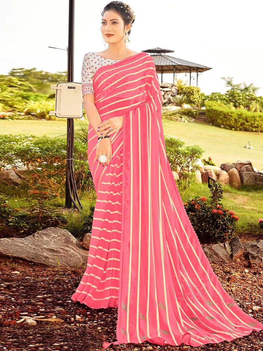 mitera peach & white striped saree