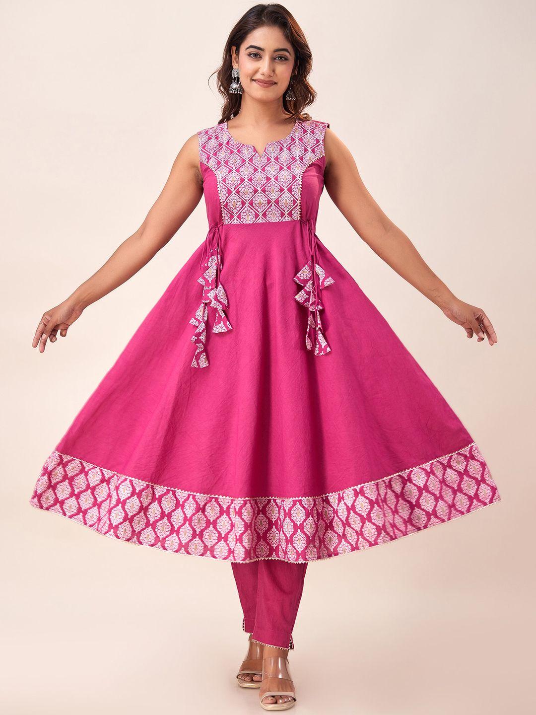 here&now pink ethnic motifs yoke design gotta patti pure cotton kurta with trousers