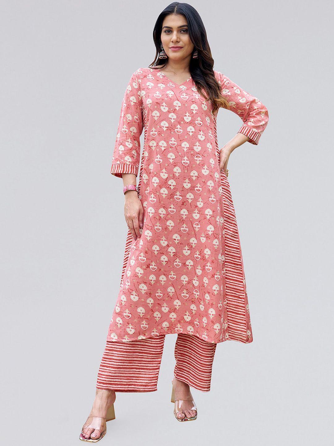 kalini floral printed v-neck a-line kurta with trousers