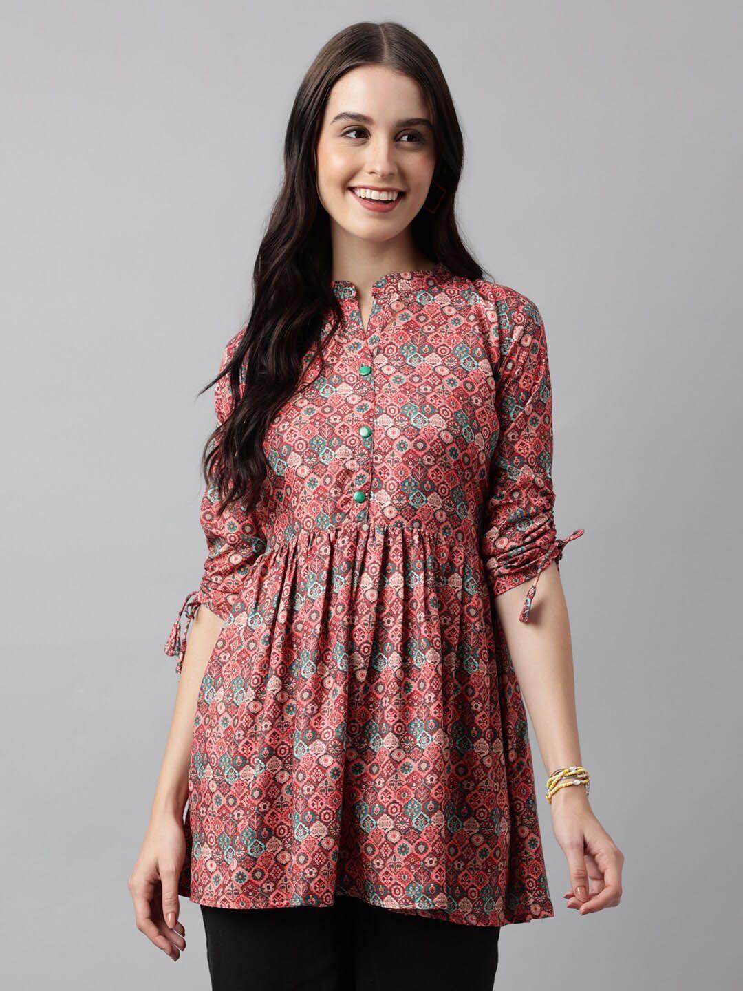 kalini floral printed mandarin collar anarkali kurti