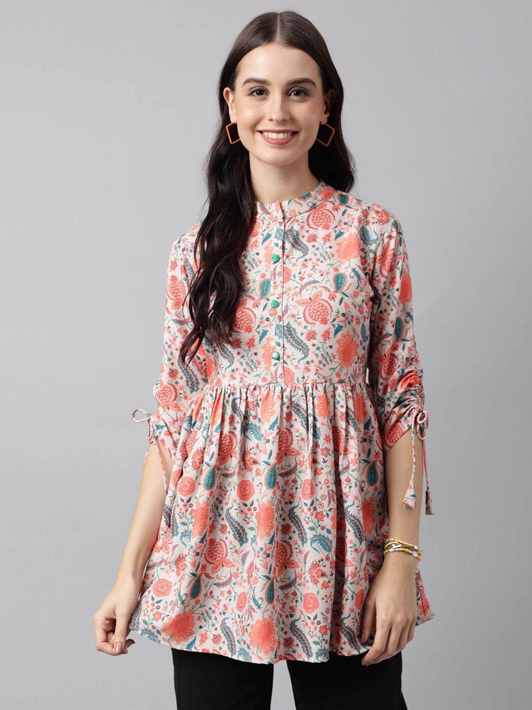 kalini floral printed mandarin collar anarkali kurti