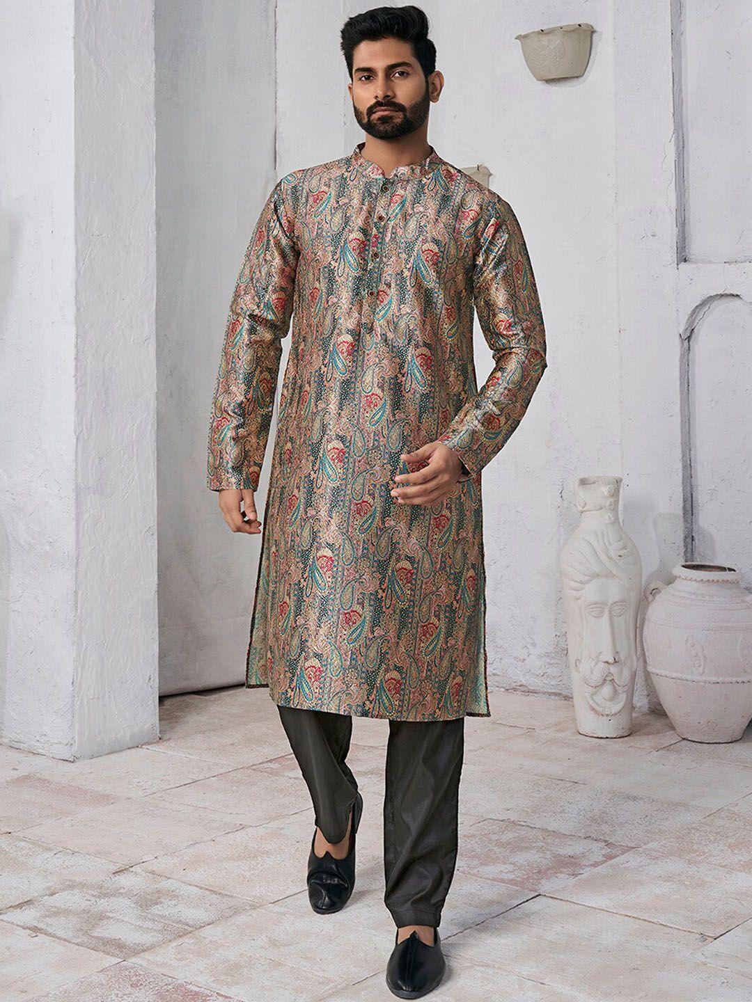 inddus ethnic motifs printed mandarin collar kurta