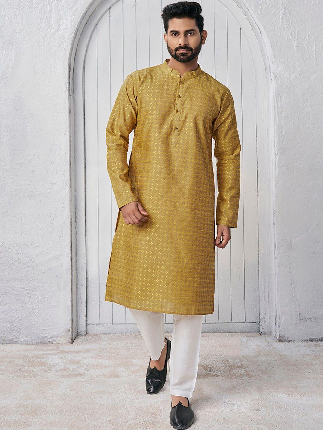 inddus woven design mandarin collar straight kurta