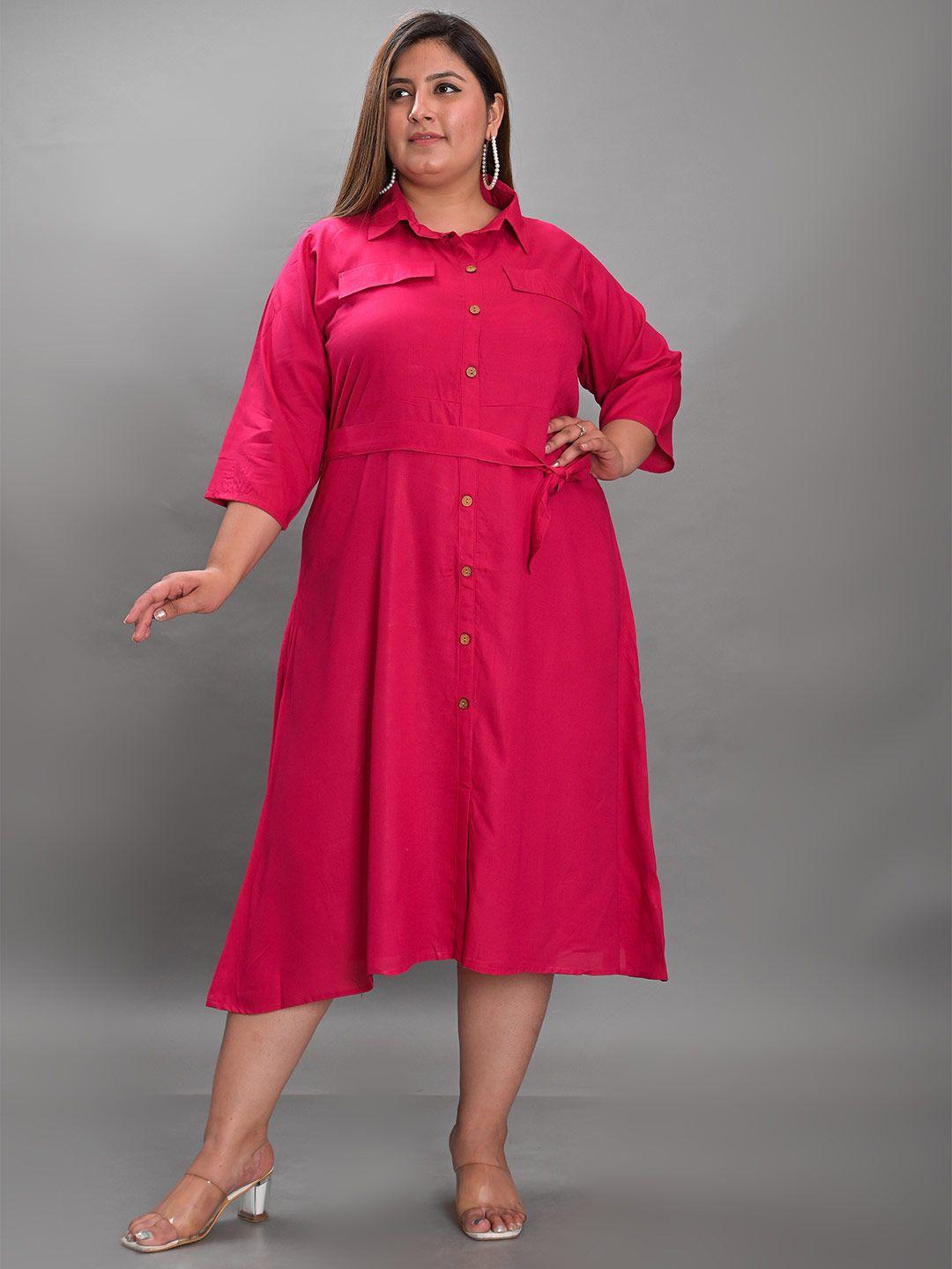 girly girls plus size spread collar a-line midi dress