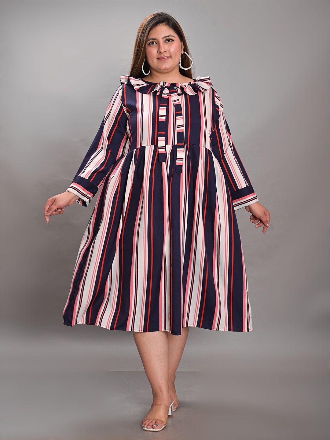 girly girls plus size colourblocked round neck gathered a-line midi dress