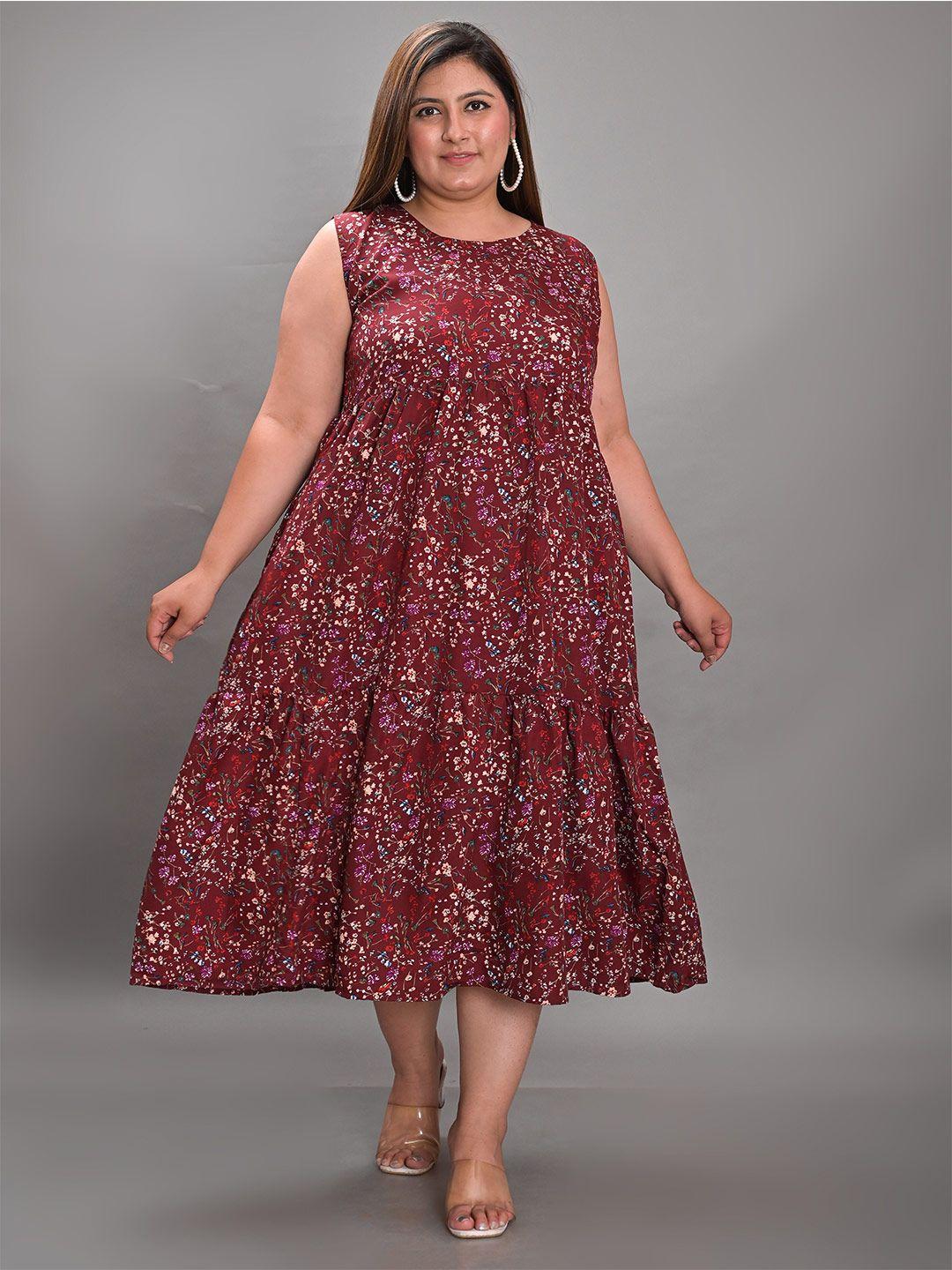 girly girls plus size floral printed round neck fit & flare midi dress