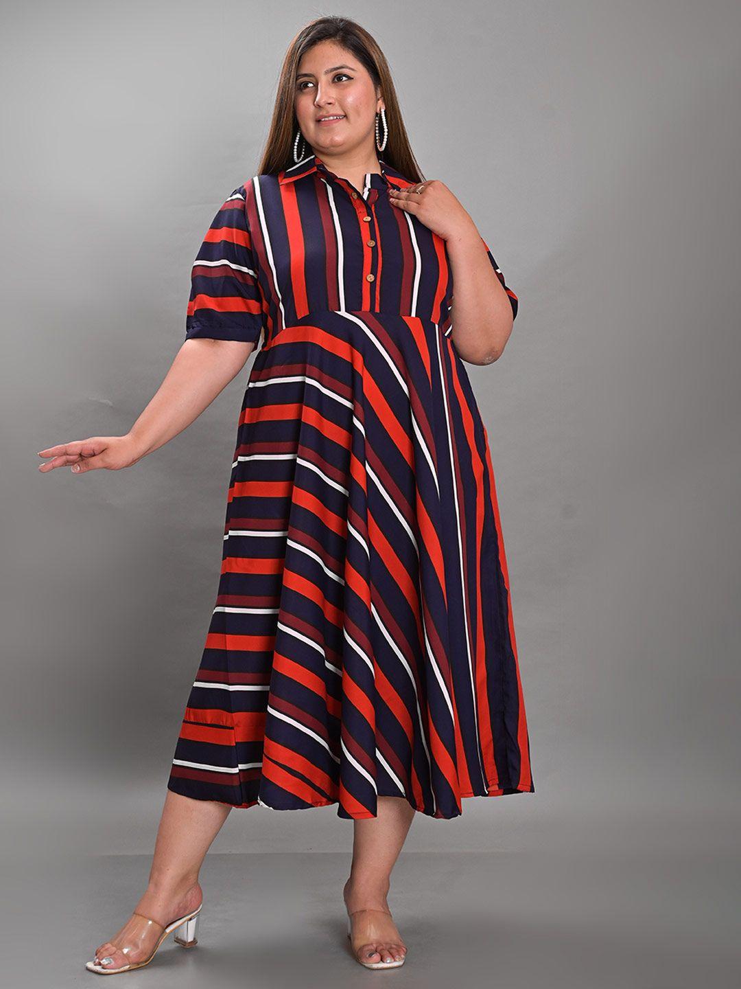 girly girls plus size colourblocked spread collar gathered a-line midi dress