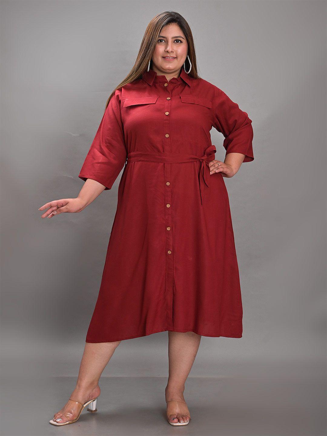 girly girls plus size shirt collar crepe shirt midi dress