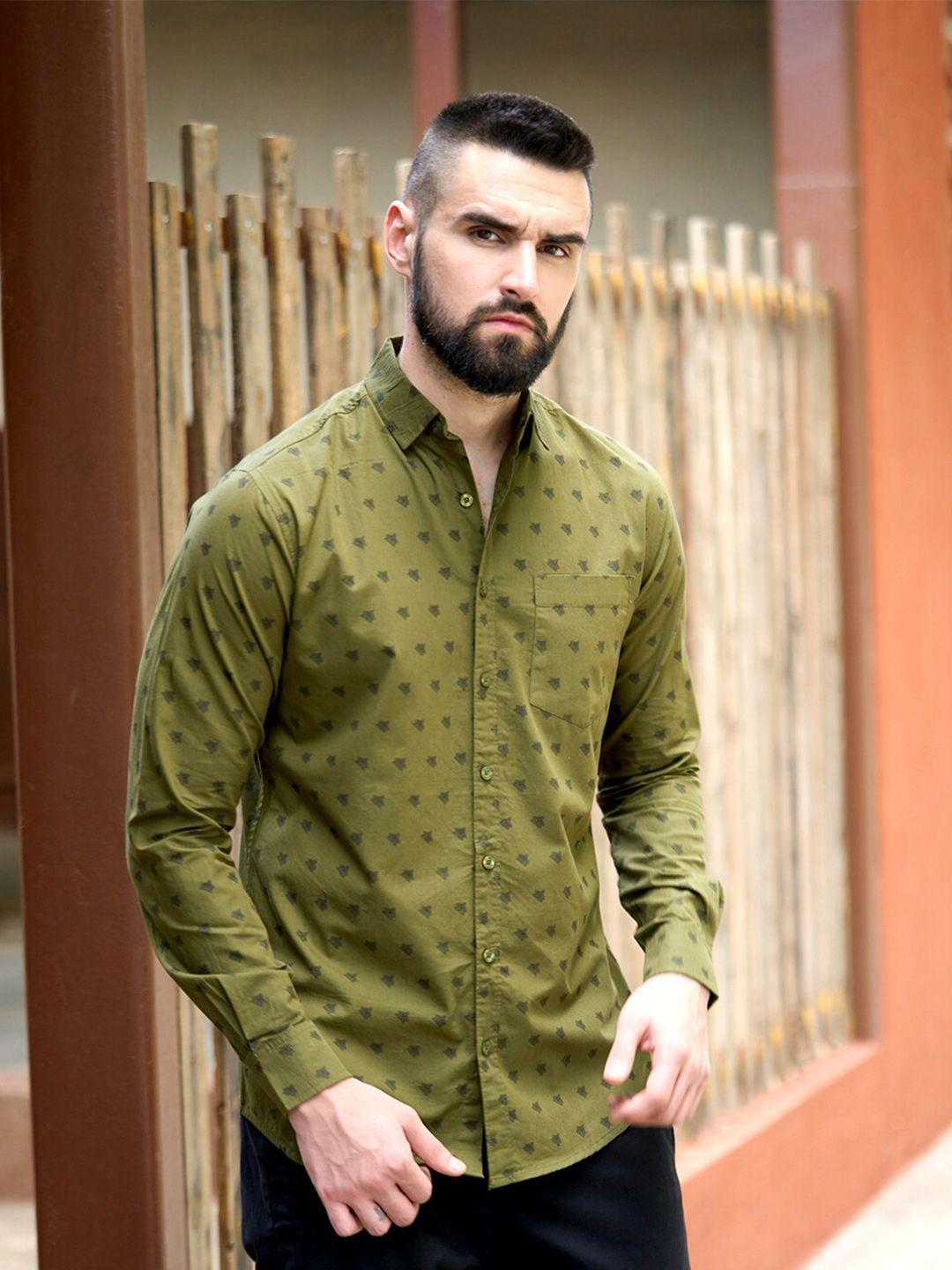 dillinger spread collar ethnic motifs printed casual pure cotton shirt