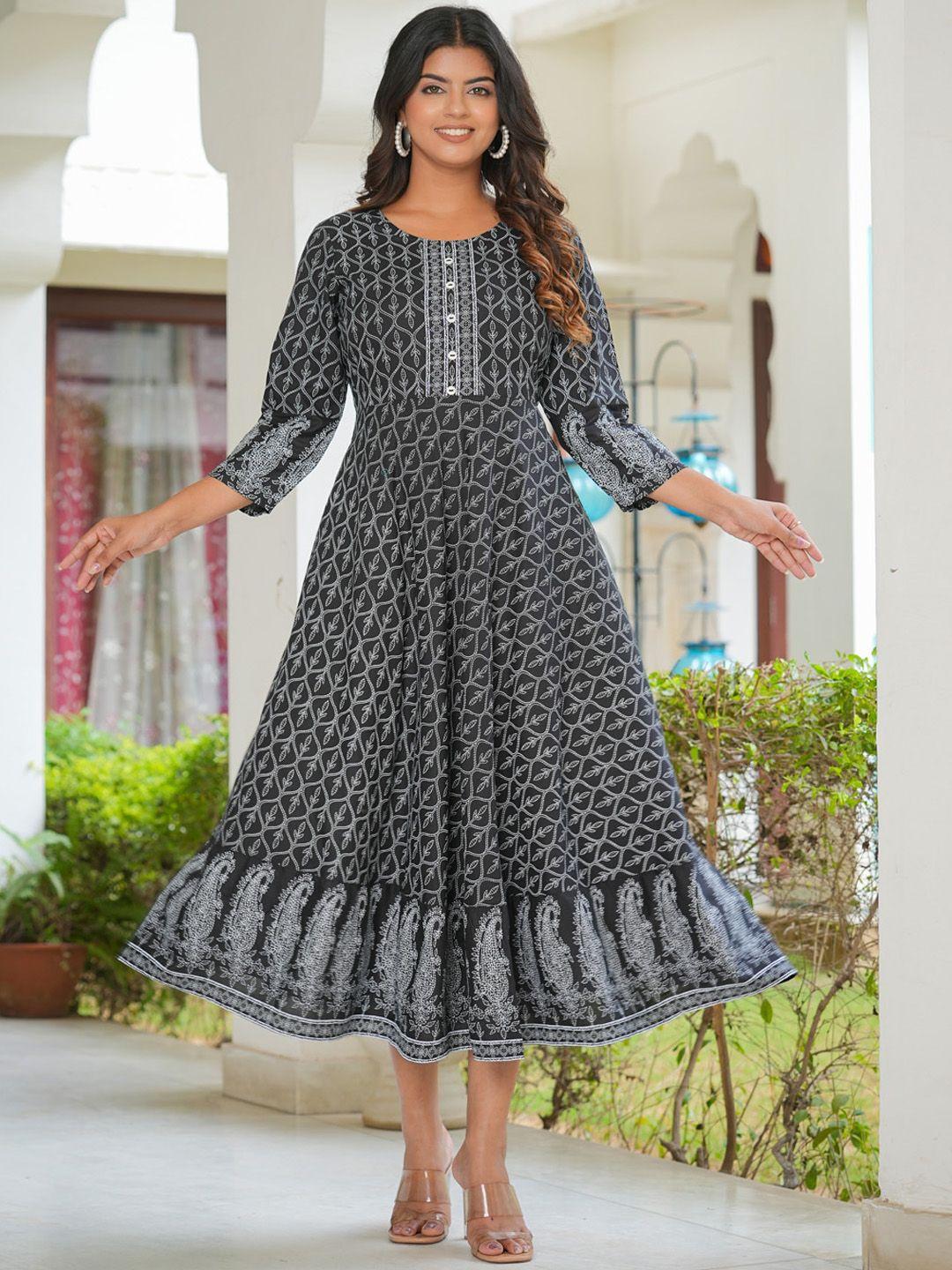 yash gallery ethnic motifs printed fit & flare midi ethnic dress