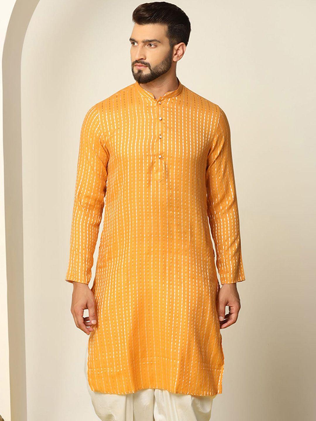 kisah striped mandarin collar jacquard straight kurta