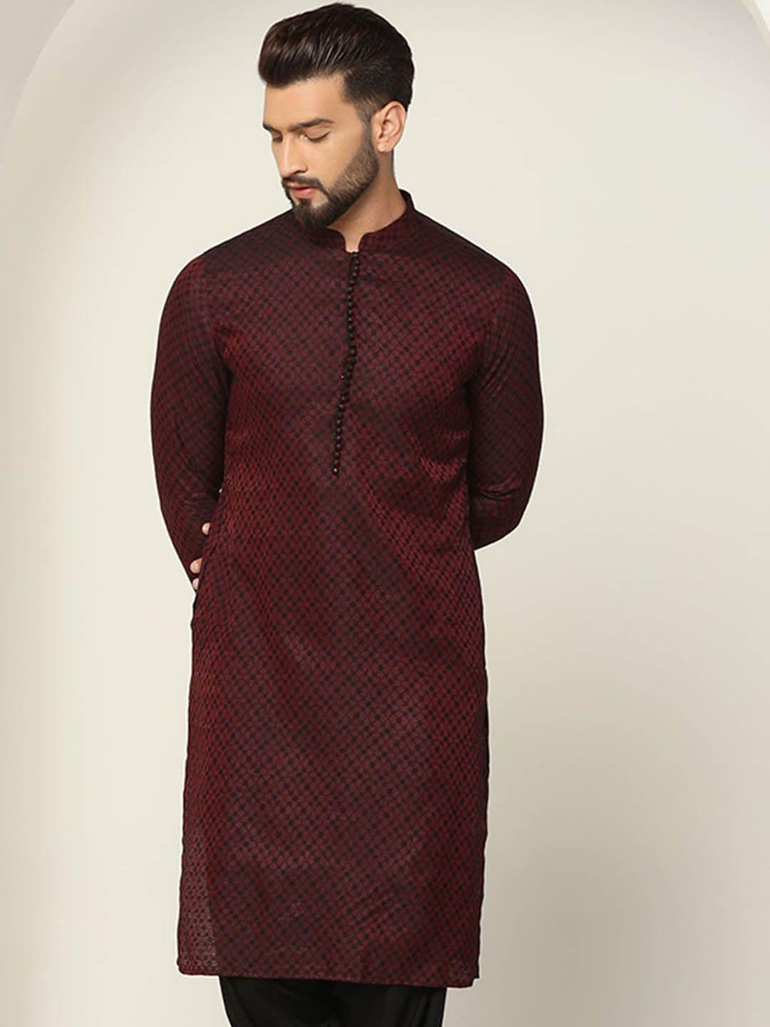 kisah geometric embroidered mandarin collar jacquard straight kurta