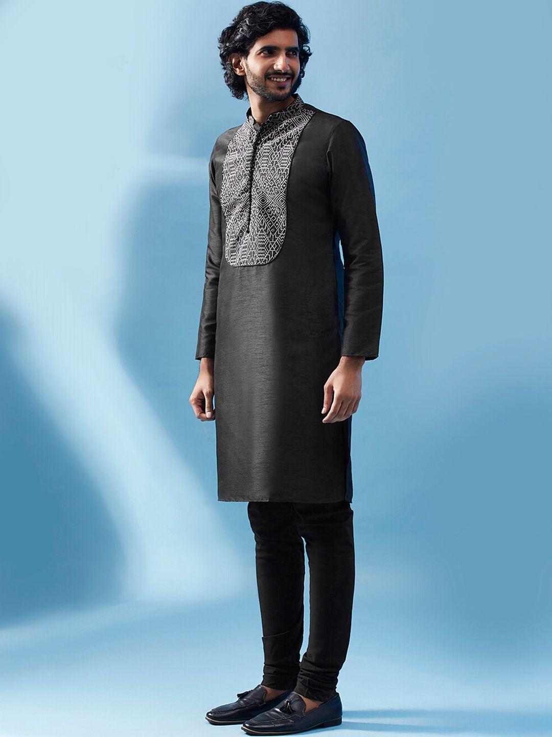 kisah ethnic motifs embroidered mandarin collar kurta