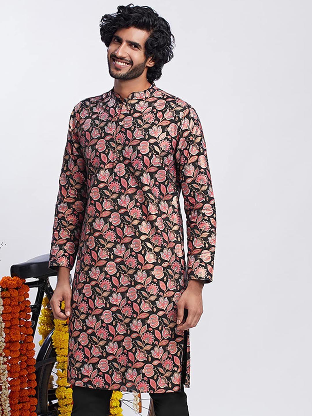 kisah mandarin collar floral printed straight kurta