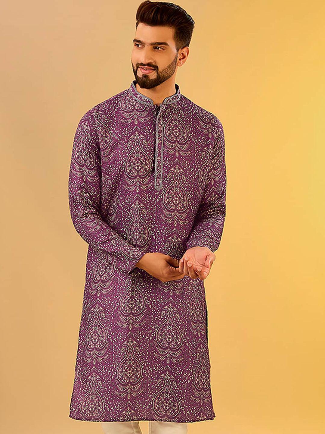 kisah ethnic motifs printed mandarin collar kurta