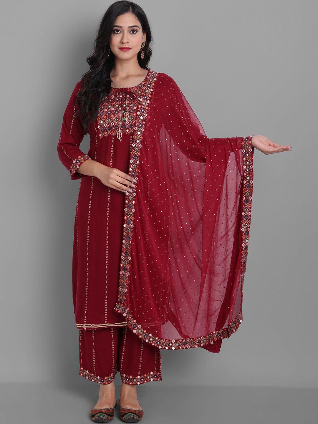 kalini ethnic motifs embroidered regular mirror work kurta with palazzos & dupatta