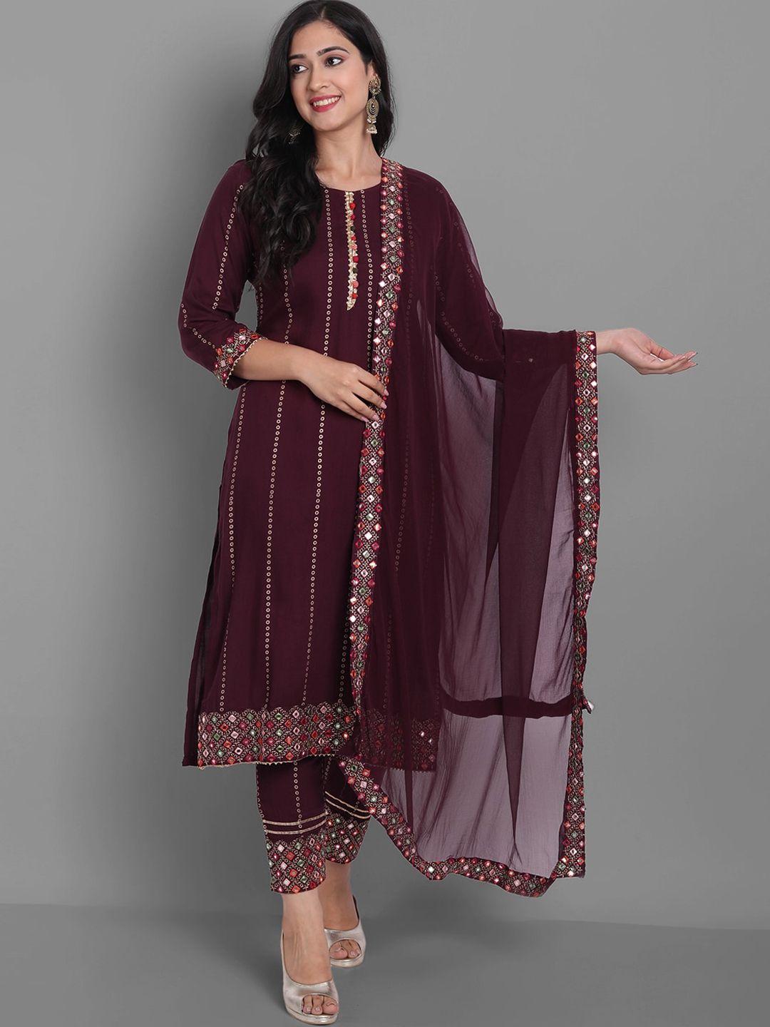 kalini bandhani printed mirror work regular kurta with trousers & dupatta