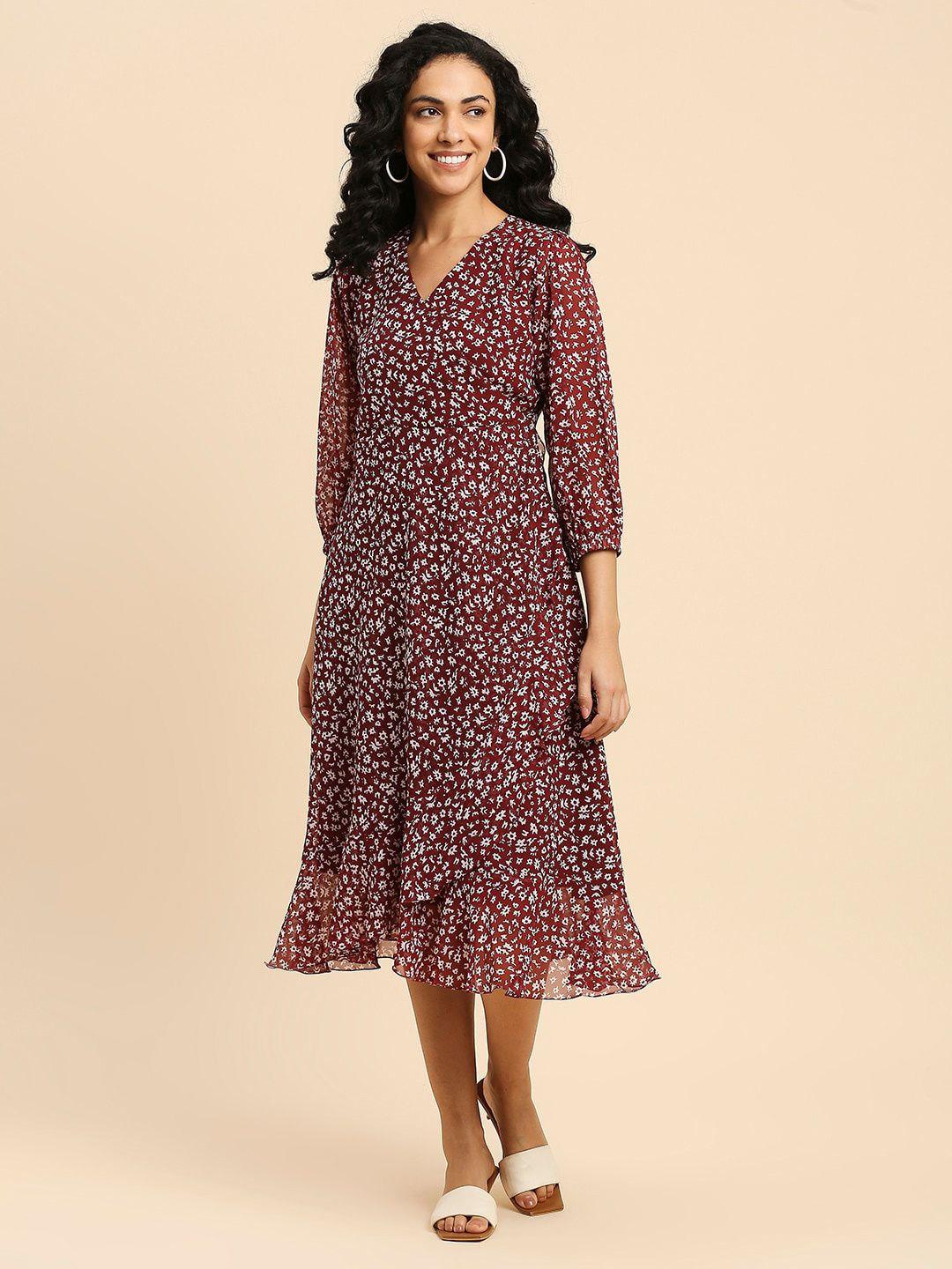 gufrina floral printed georgette a-line midi dress