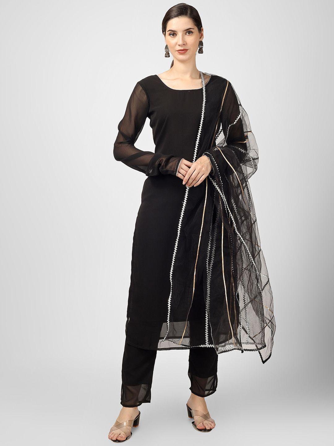 celebravo long sleeves straight georgette kurta with trousers & dupatta