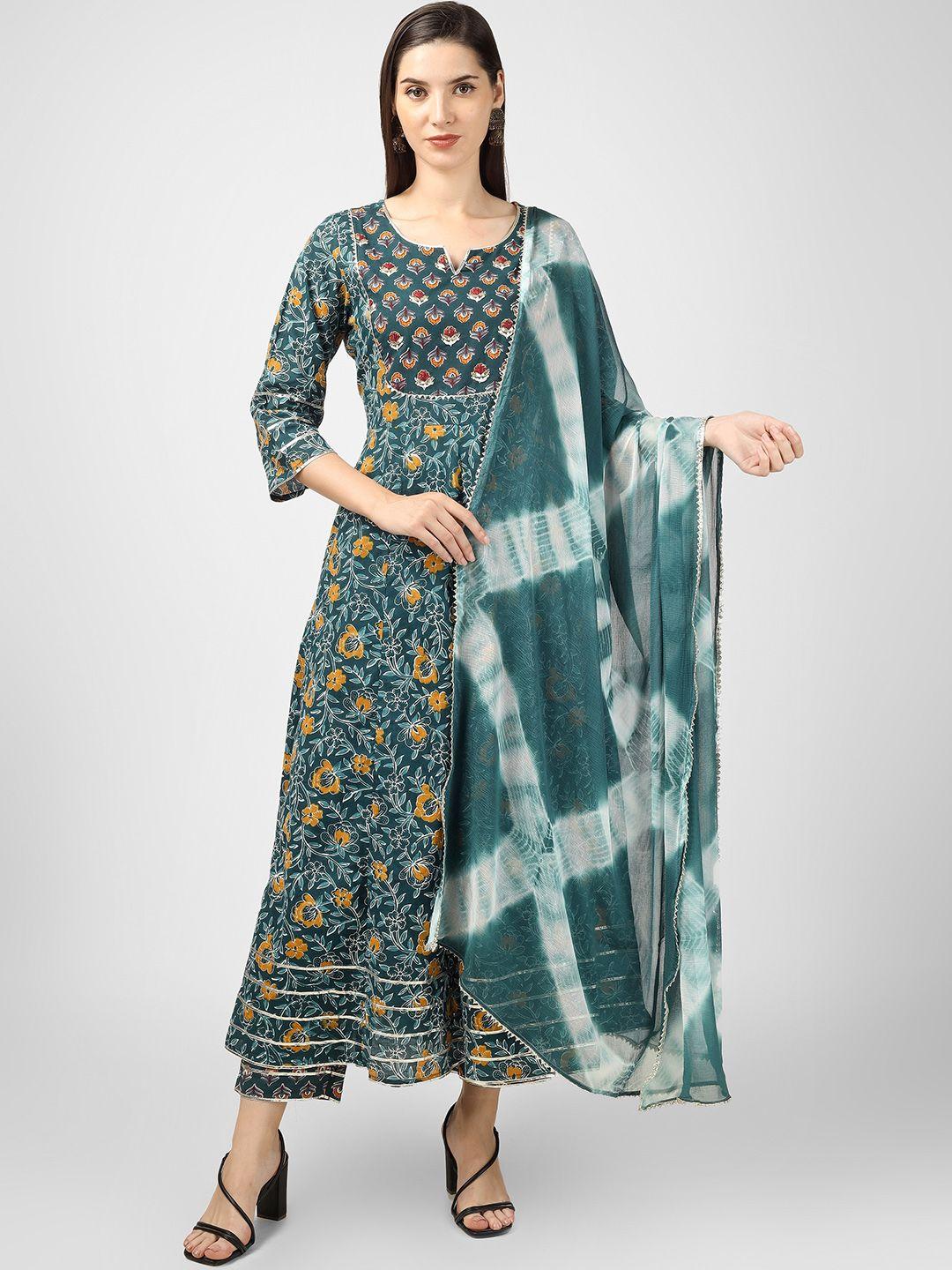 celebravo floral printed regular gotta patti pure cotton kurta with trousers & dupatta