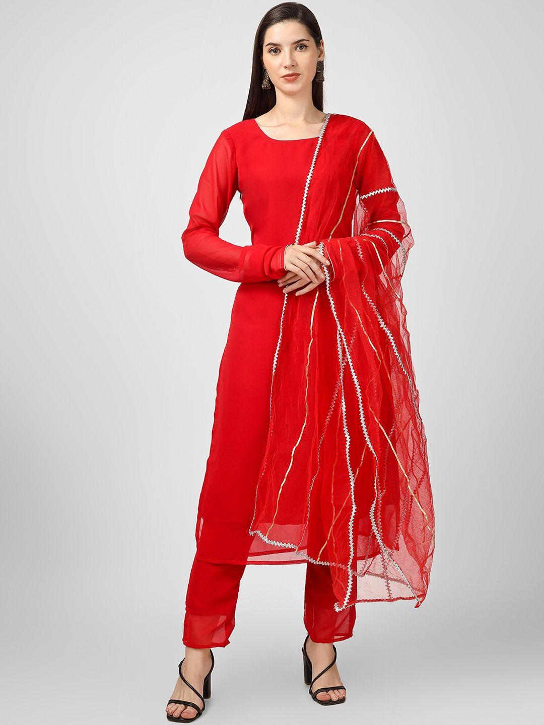 celebravo round neck long sleeve regular kurta with trousers & dupatta